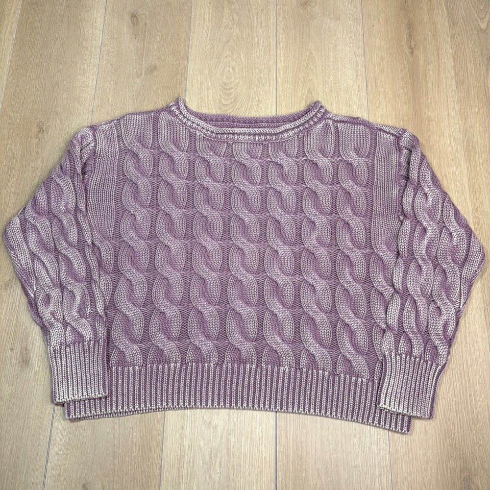 Lucky Brand Purple Chunky Cable Knit Cotton Sweater Oversized Crop Women's XXL